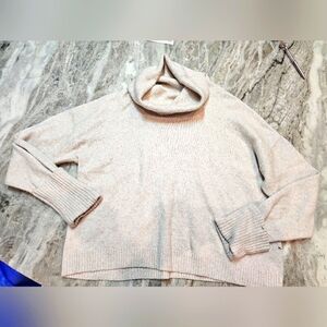 Chelsea28 Turtleneck Sweater L Beige Wool Blend Oversized Cozy Ribbed